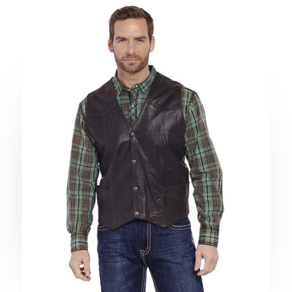 Men’s Antique Suede Leather Vest Snap Buttons Espresso Brown, Sz‎ Large